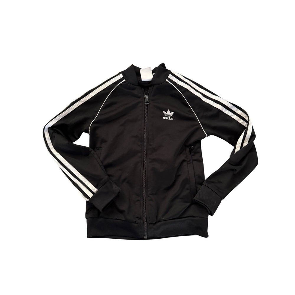 Adidas Kids Track Jacket Black White‎ Primeblue Superstar Style Full Zip XS 7-8Y